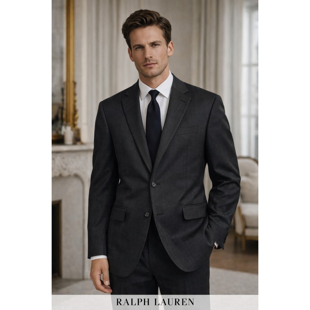 Lauren Ralph Lauren Blazer Tailored Fit Jacket 39R Charcoal Birdseye 100% Wool‎